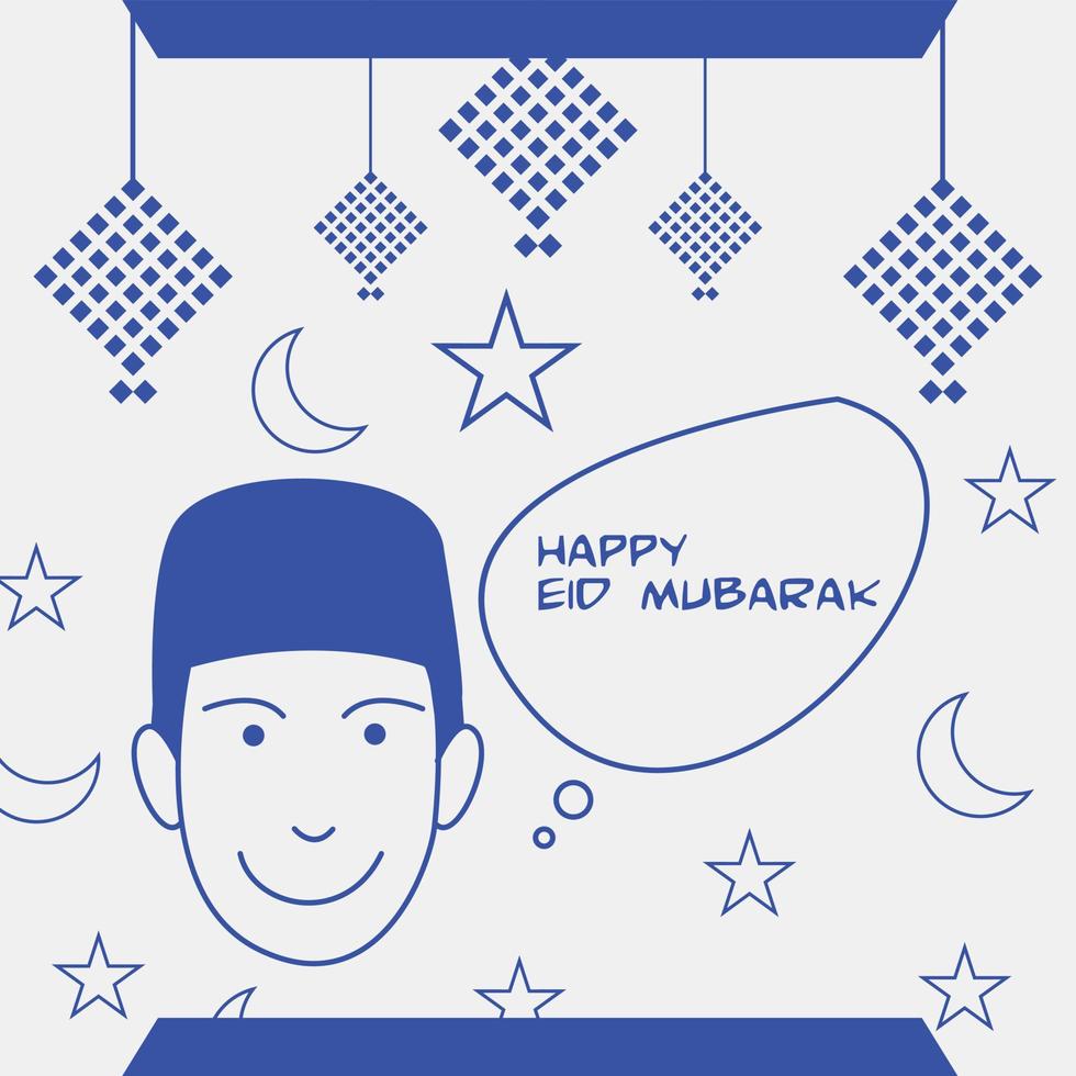 Happy Eid Al-Fitr greeting card doodle art style vector