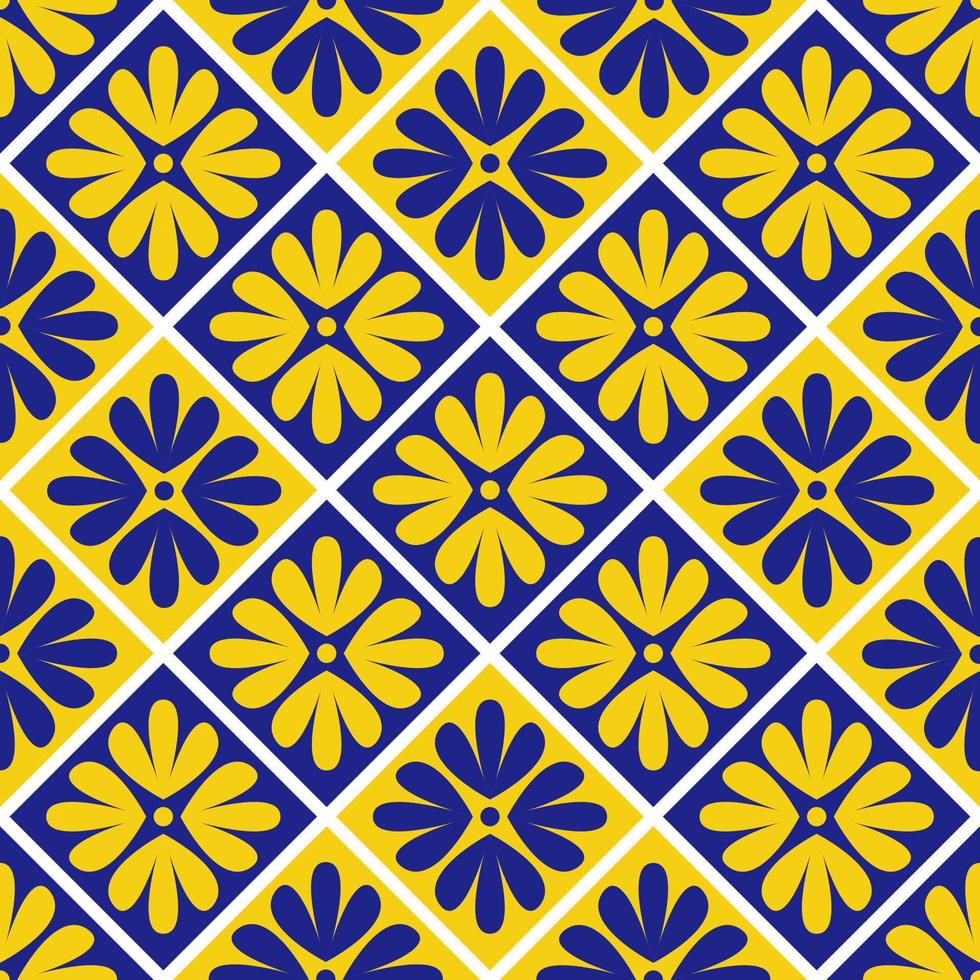 Flower seamless pattern. Azulejo. Bright Portuguese tiles with sun, sea and Mediterranean mood. vector