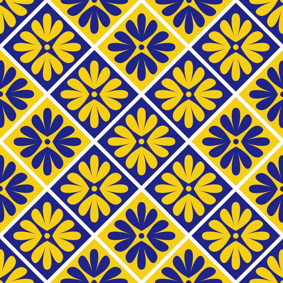 Flower seamless pattern. Azulejo. Bright Portuguese tiles with sun, sea and Mediterranean mood. vector