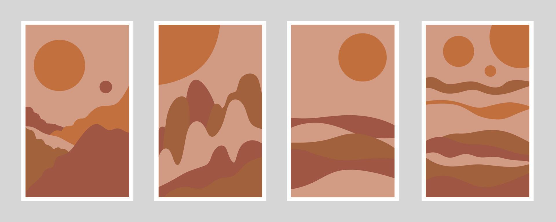 Modern wall art with sun and mountains vector