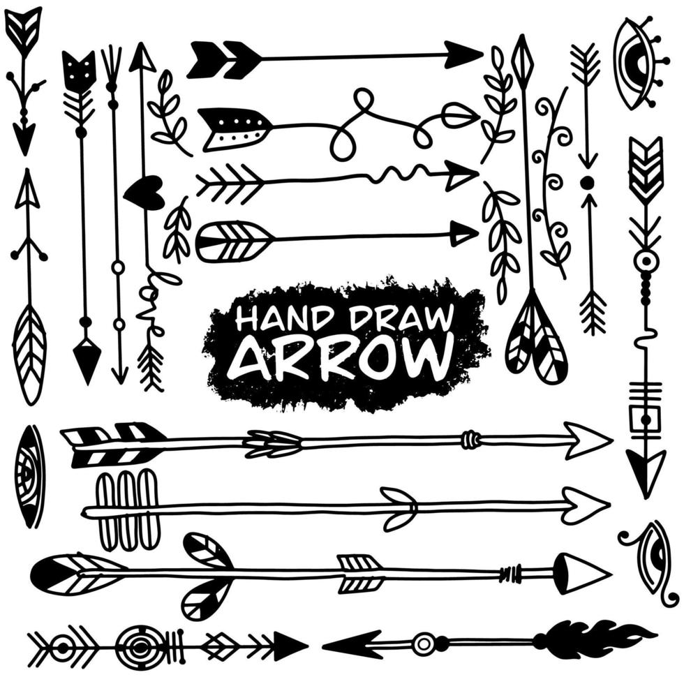 Set of vector arrows hand drawn. Sketch doodle style. Collection