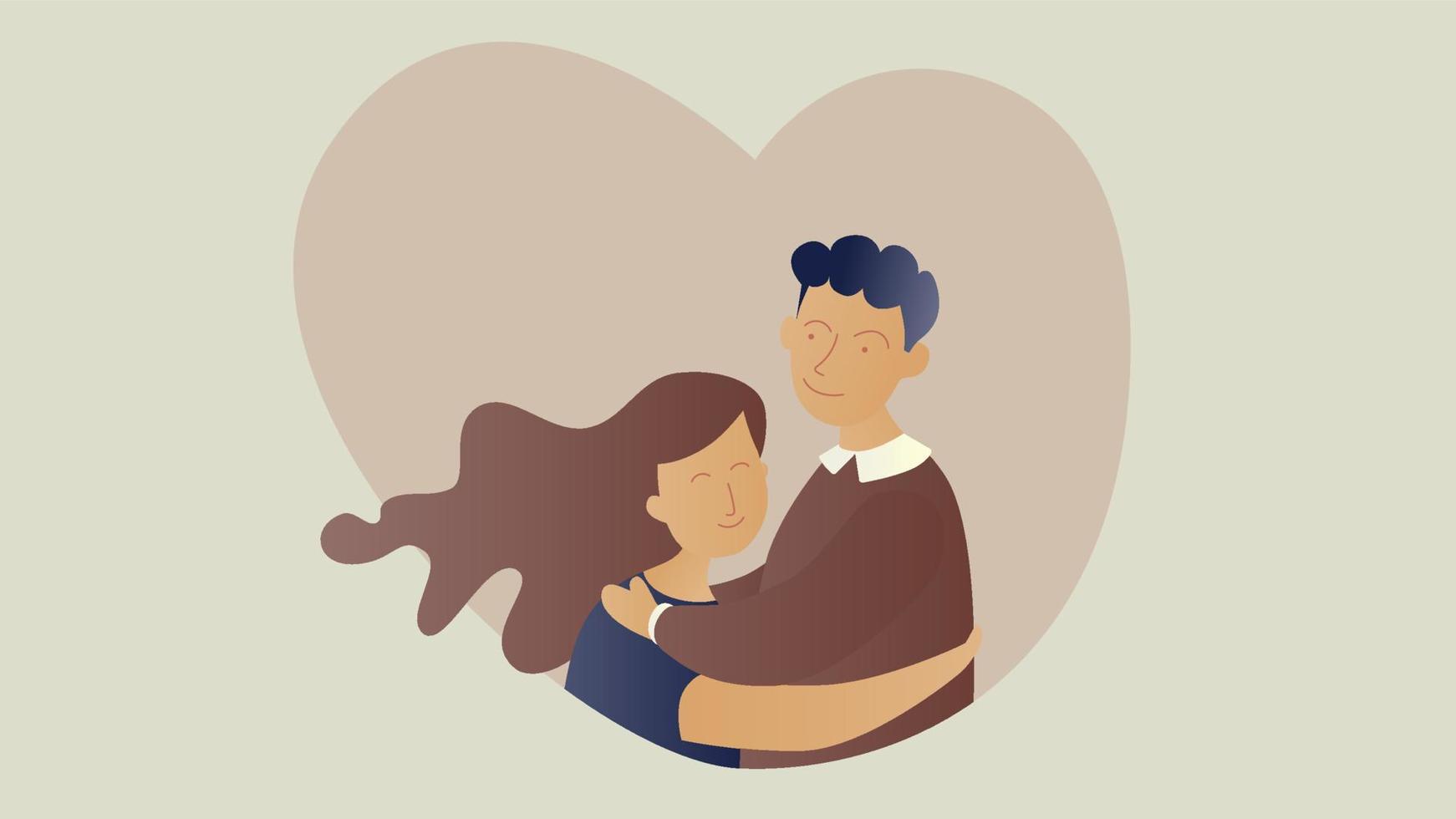 Romantic concept. Couple in love. Two hugging lovers. Vector illustration