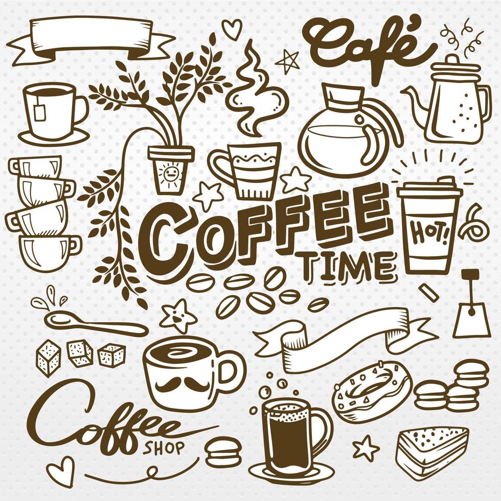 concepto de garabato de café - ilustración de boceto sobre la hora del café. vector