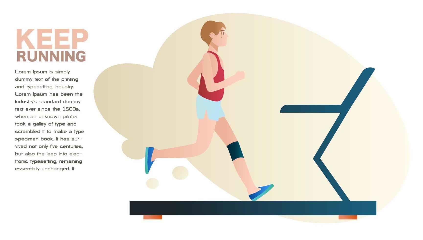 young man running on treadmill isolated. Vector flat style illustration