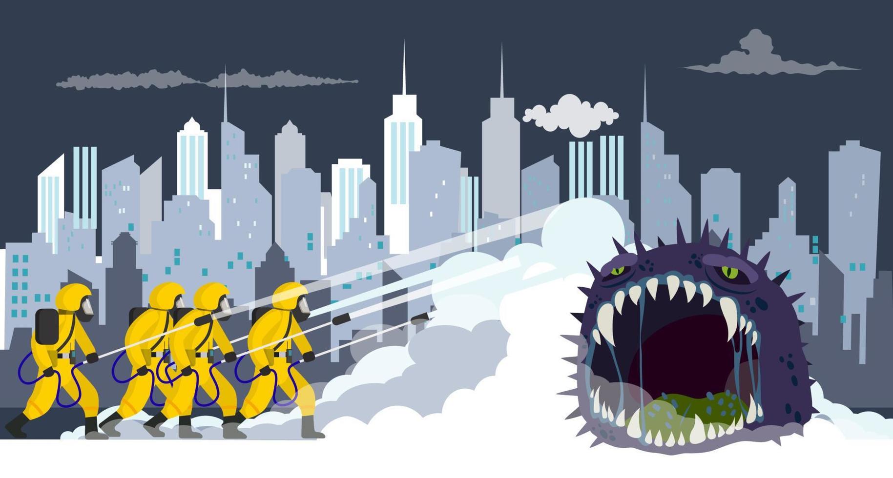 Vector illustration fight covid-19 corona virus. cure corona virus. Doctor fight virus concept. corona viruses vaccine concept.