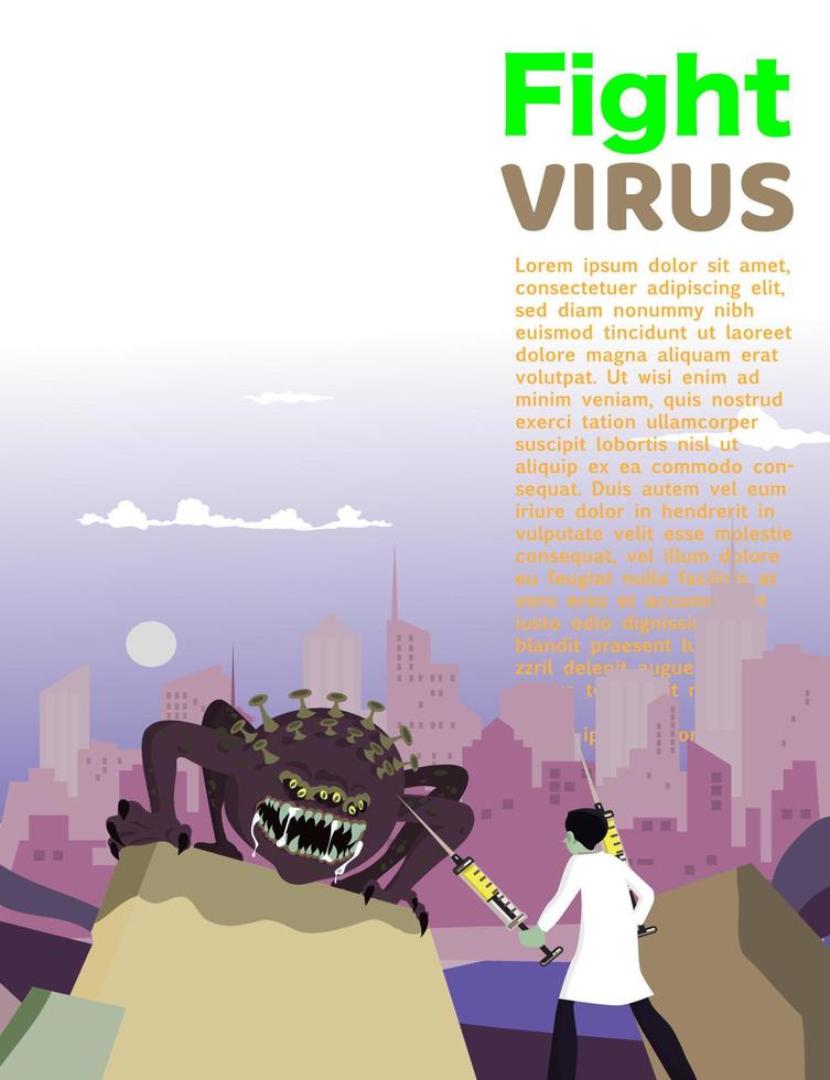 Vector illustration fight covid-19 corona virus. cure corona virus. Doctor fight virus concept. corona viruses vaccine concept.
