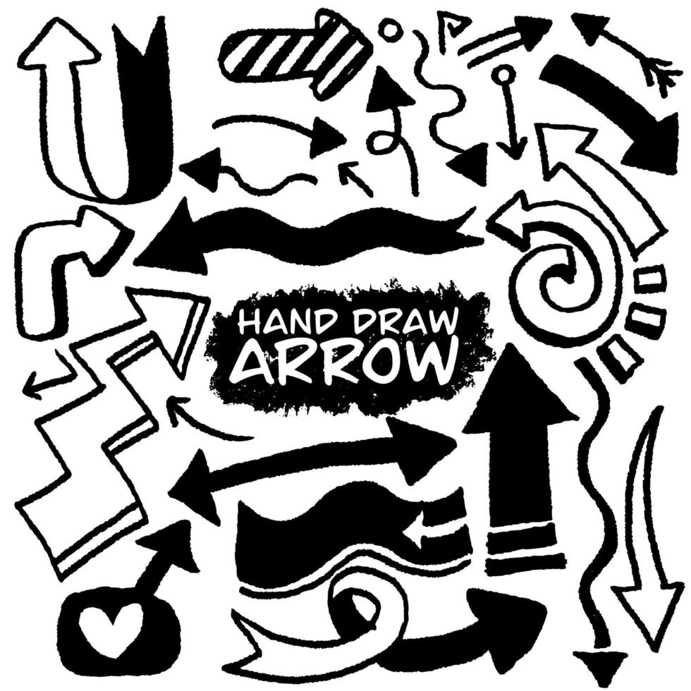 Set of vector arrows hand drawn. Sketch doodle style. Collection