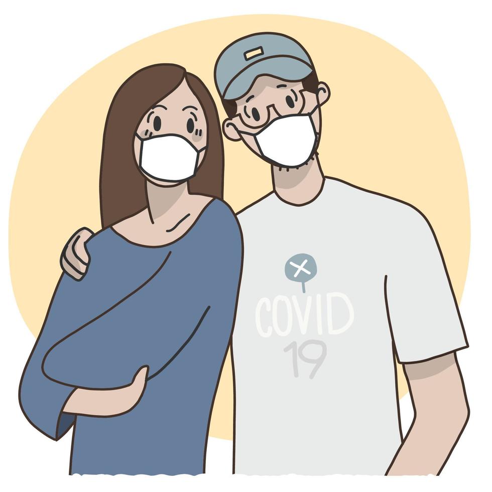 Couples wear masks to protect from the corona virus vector