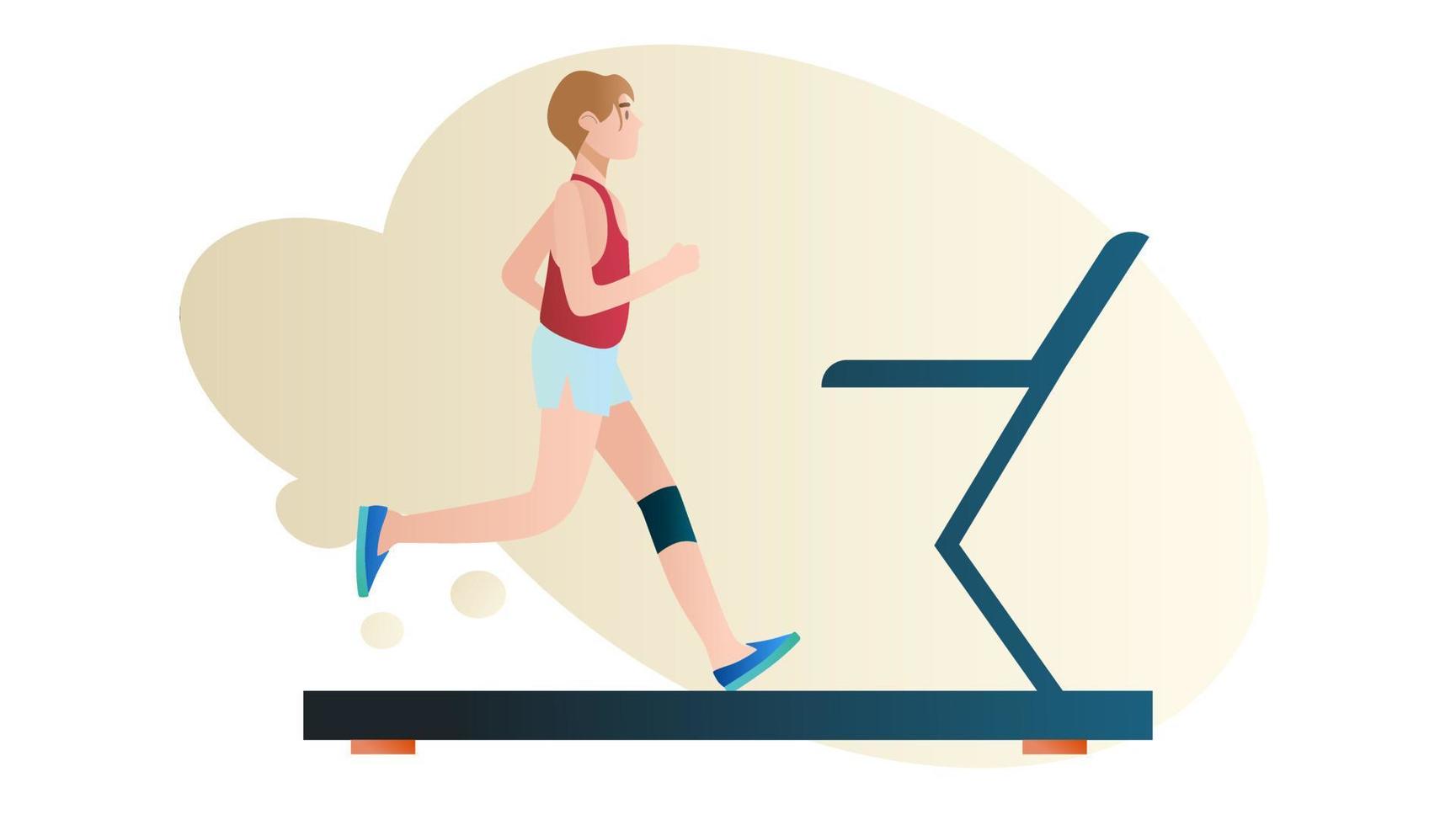 young man running on treadmill isolated. Vector flat style illustration