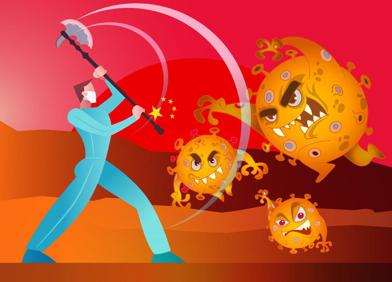 Vector illustration fight covid-19 corona virus. cure corona virus. People  fight virus concept