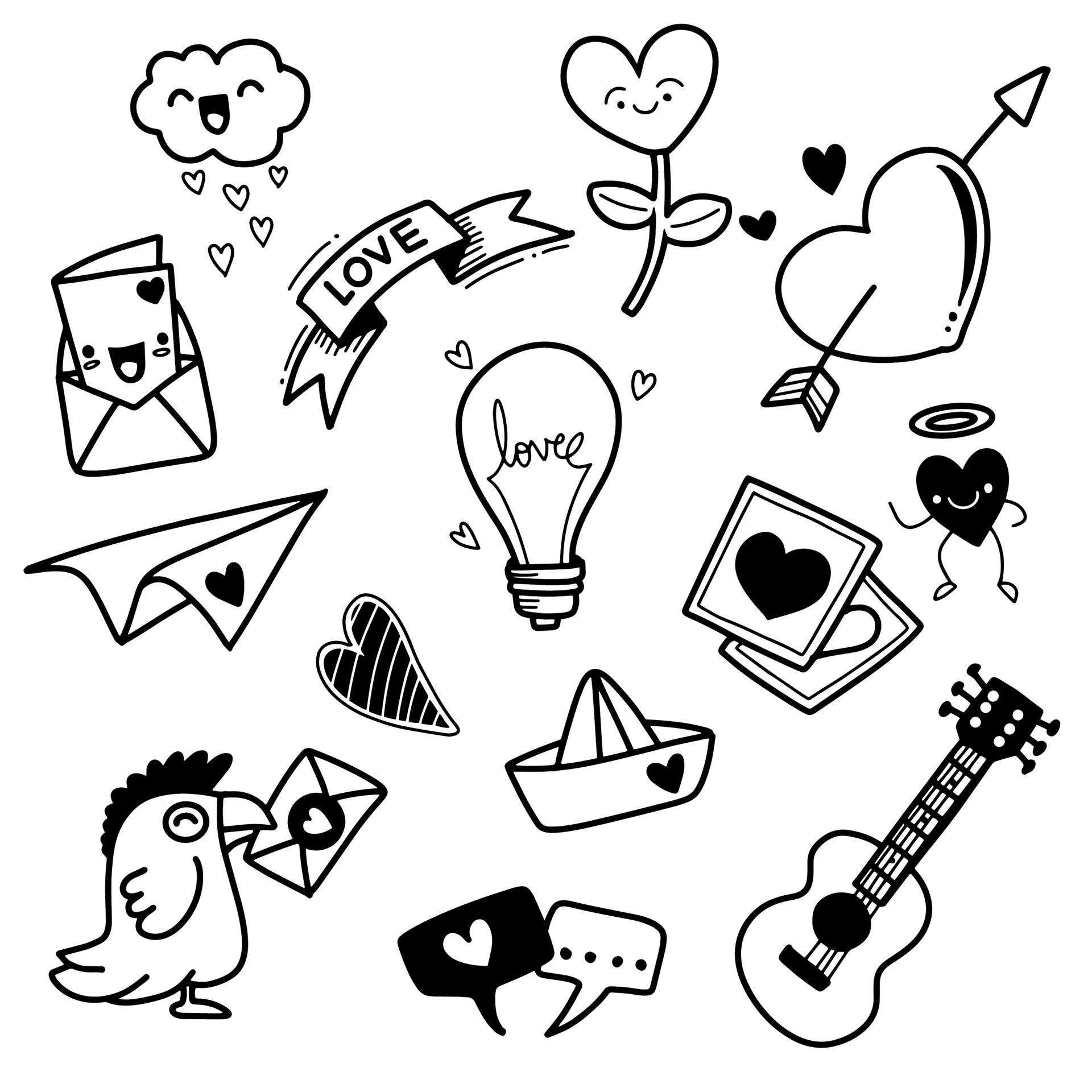 LOVE , Vector illustration of Doodle cute for kid, Hand drawn set ...