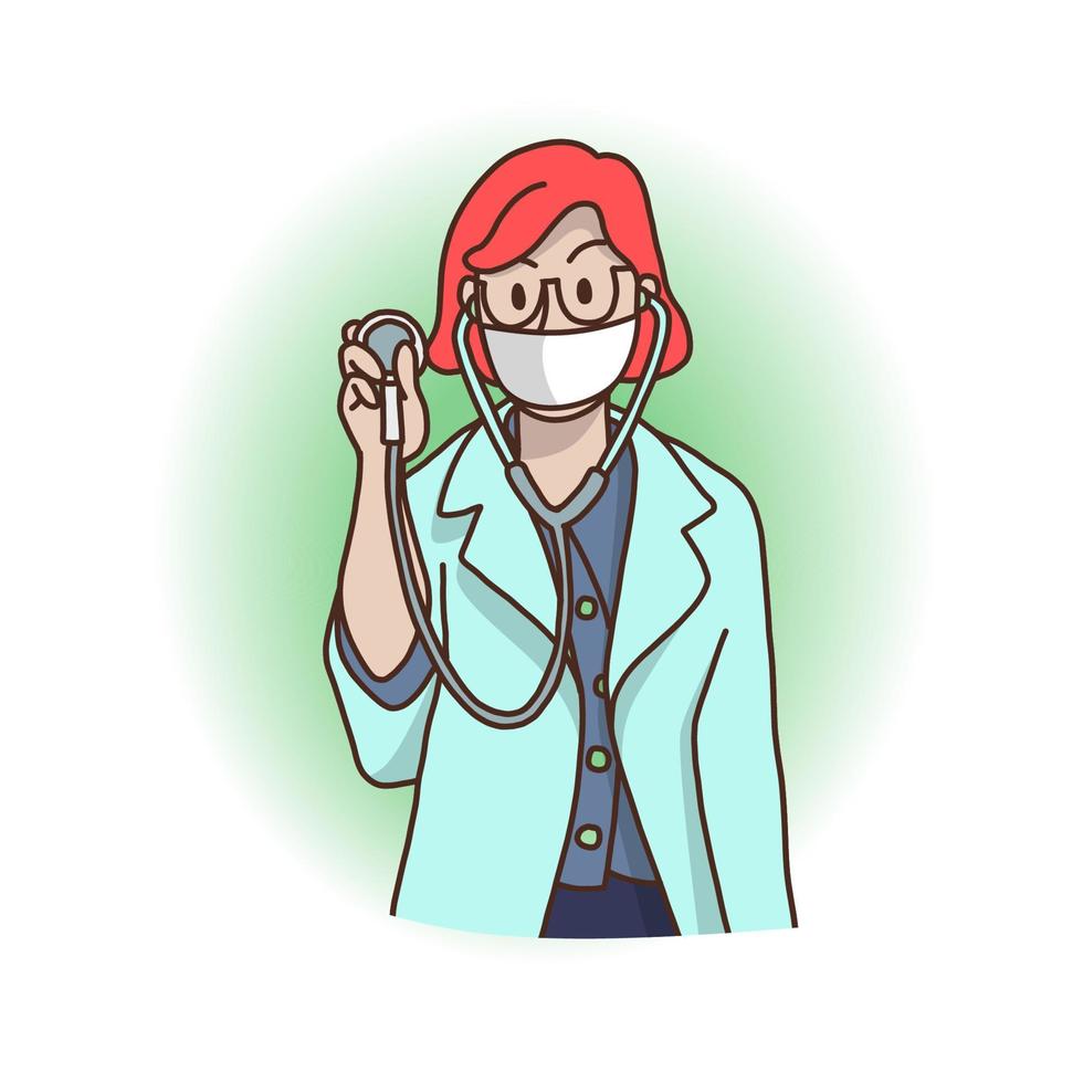 Doctor with a stethoscope in the hand, wear masks to protect from the corona virus vector