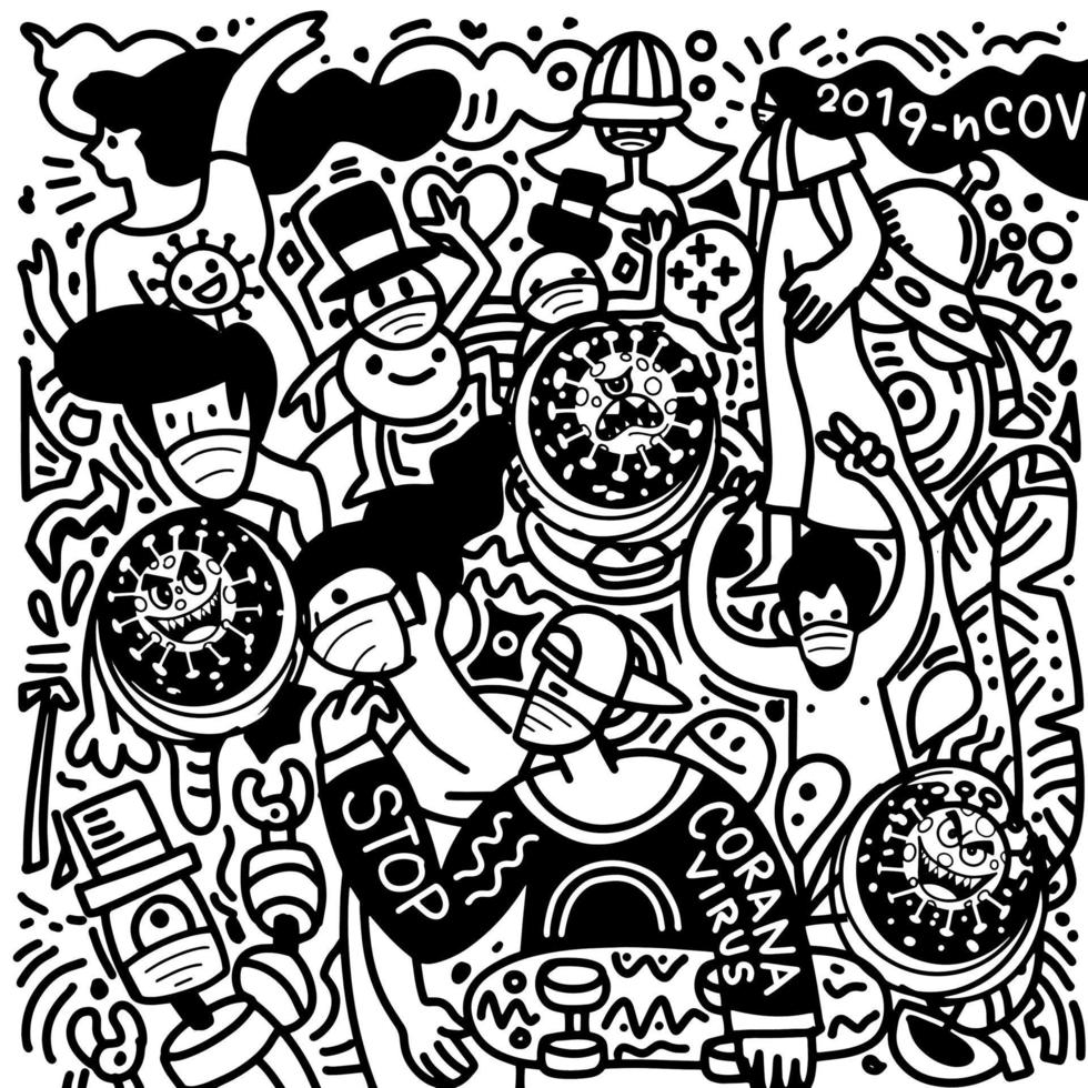 Group of People who are in anxiety and fear because of the corona virus. Wuhan corona virus illustration. covid-19 pneumonia illustration. vector