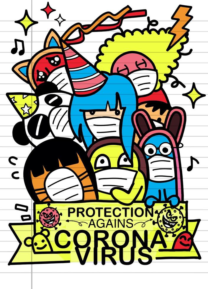 Group of People who are in anxiety and fear because of the corona virus. Wuhan corona virus illustration. covid-19 pneumonia illustration. vector