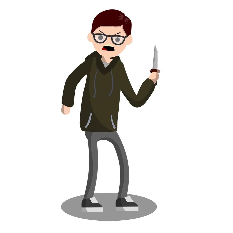 joven enojado con cuchillo. vector