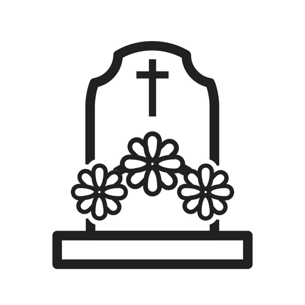 tumba con icono de línea de flores vector