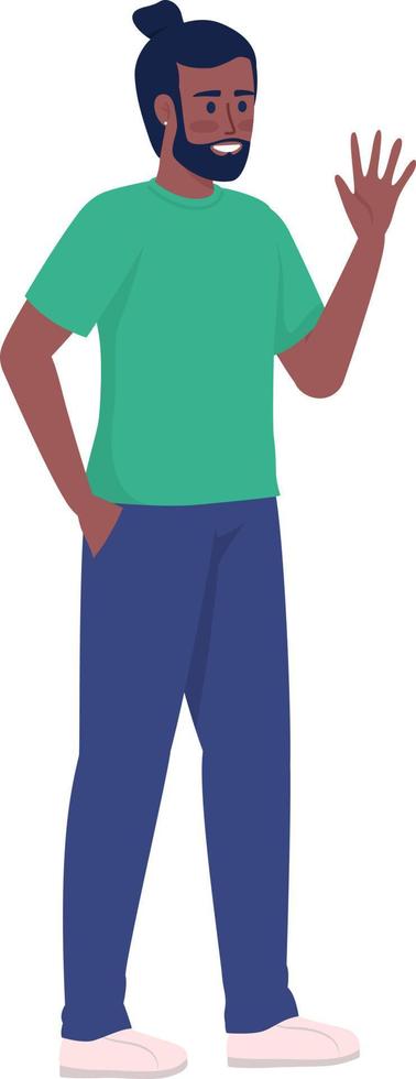 Stylish bearded man waving hand semi flat color vector character