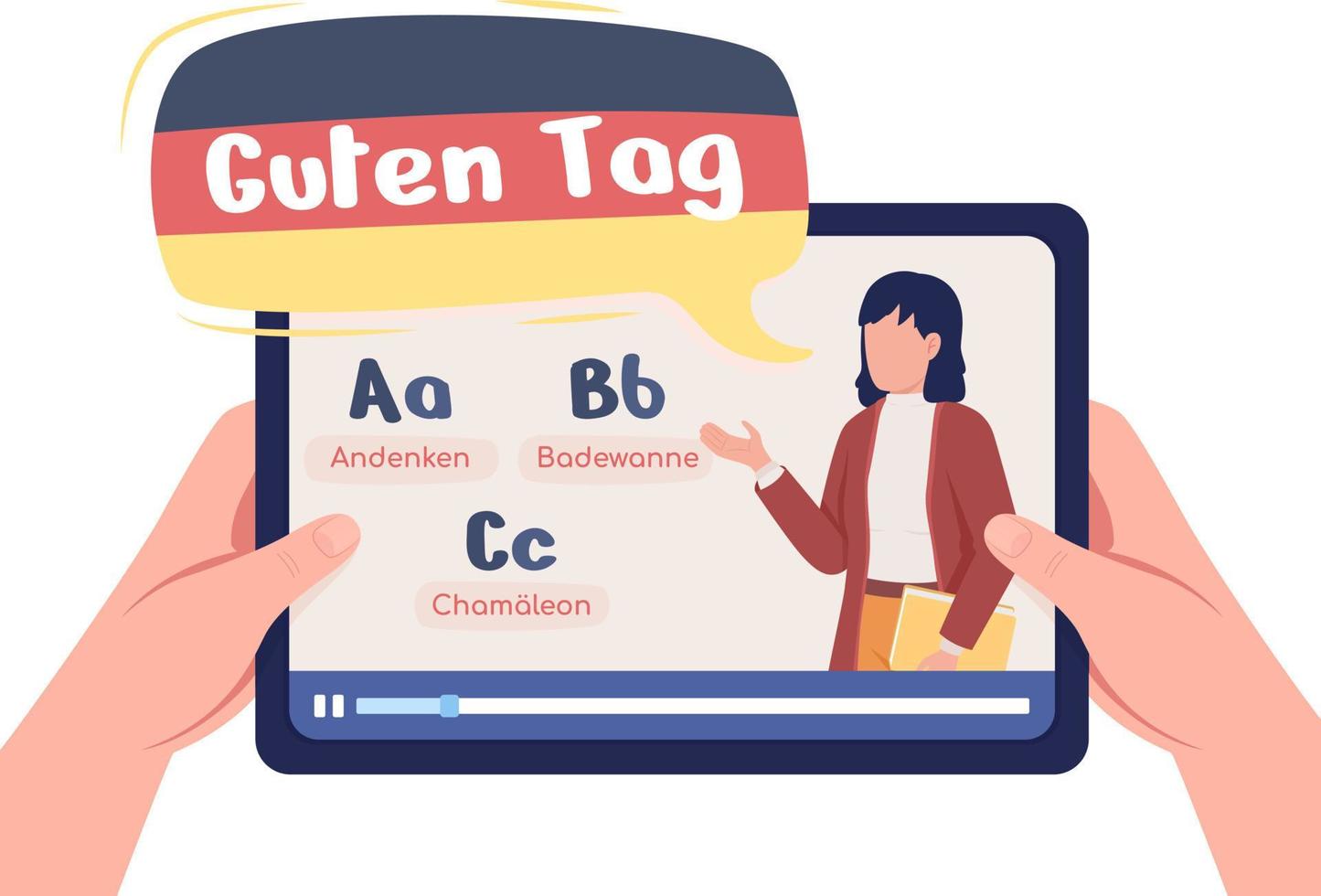 Student learns German language with professional teacher online semi flat color vector characters