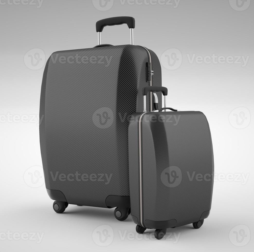 Two black carbon fiber travel bags isolated on bright background. 3d rendering photo