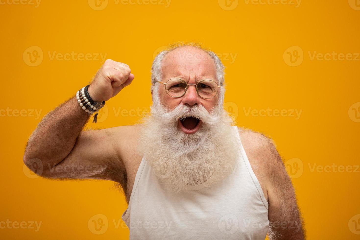 Old man with a long white beard cheering or happy. Winner. Won the lottery.  7548418 Stock Photo at Vecteezy