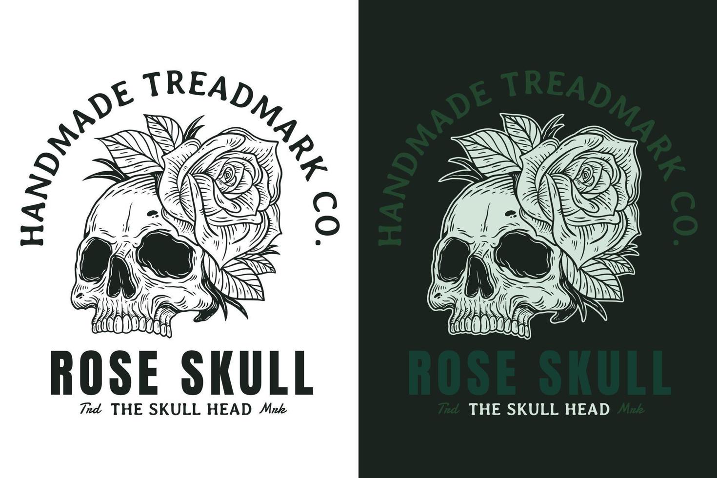 Dark Skull With Rose Hand Drawn vector