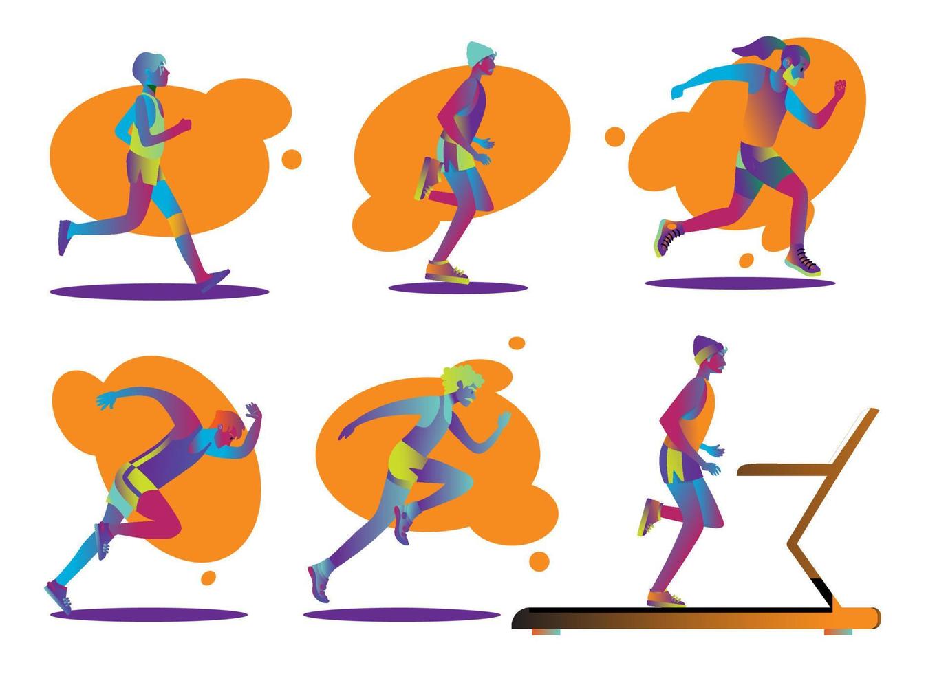 conjunto de corredores masculinos y femeninos. personajes de dibujos animados planos aislados en el fondo. ilustración vectorial vector