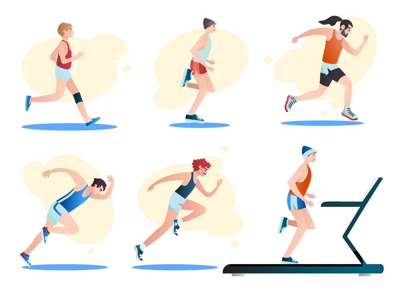 conjunto de corredores masculinos y femeninos. personajes de dibujos animados planos aislados en el fondo. ilustración vectorial vector