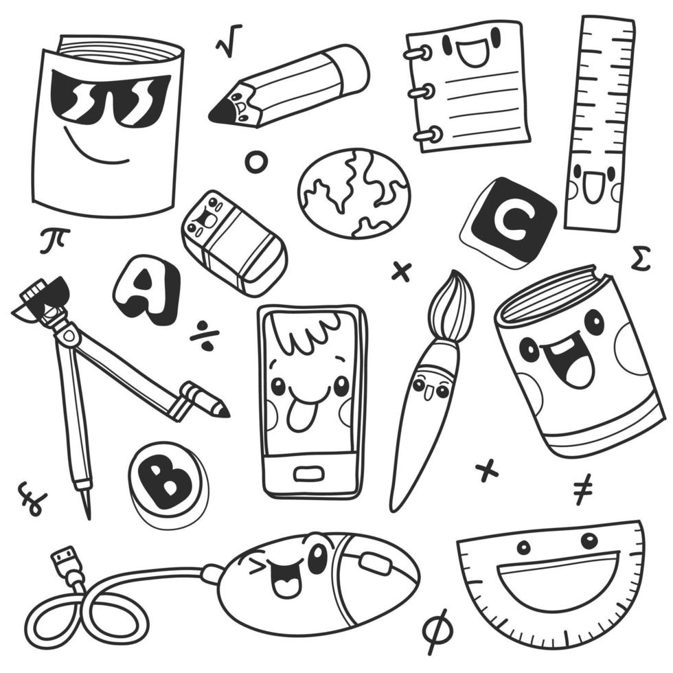 School clipart. Vector doodle school icons and symbols. Hand drawn stadying education objects