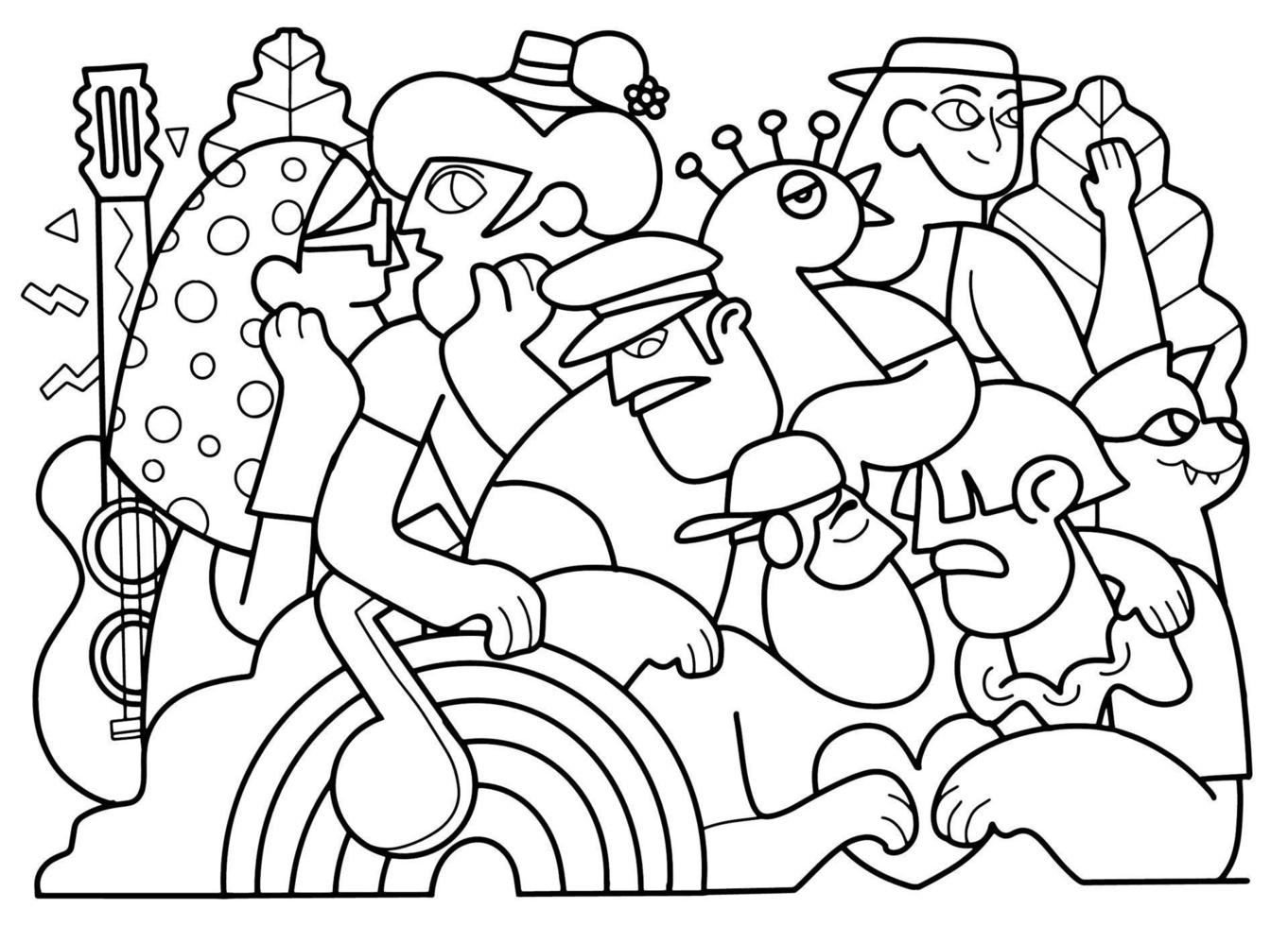 A crowd marching in a Pride parade.a trend that involves a diverse set of people, A vector illustration of a doodle