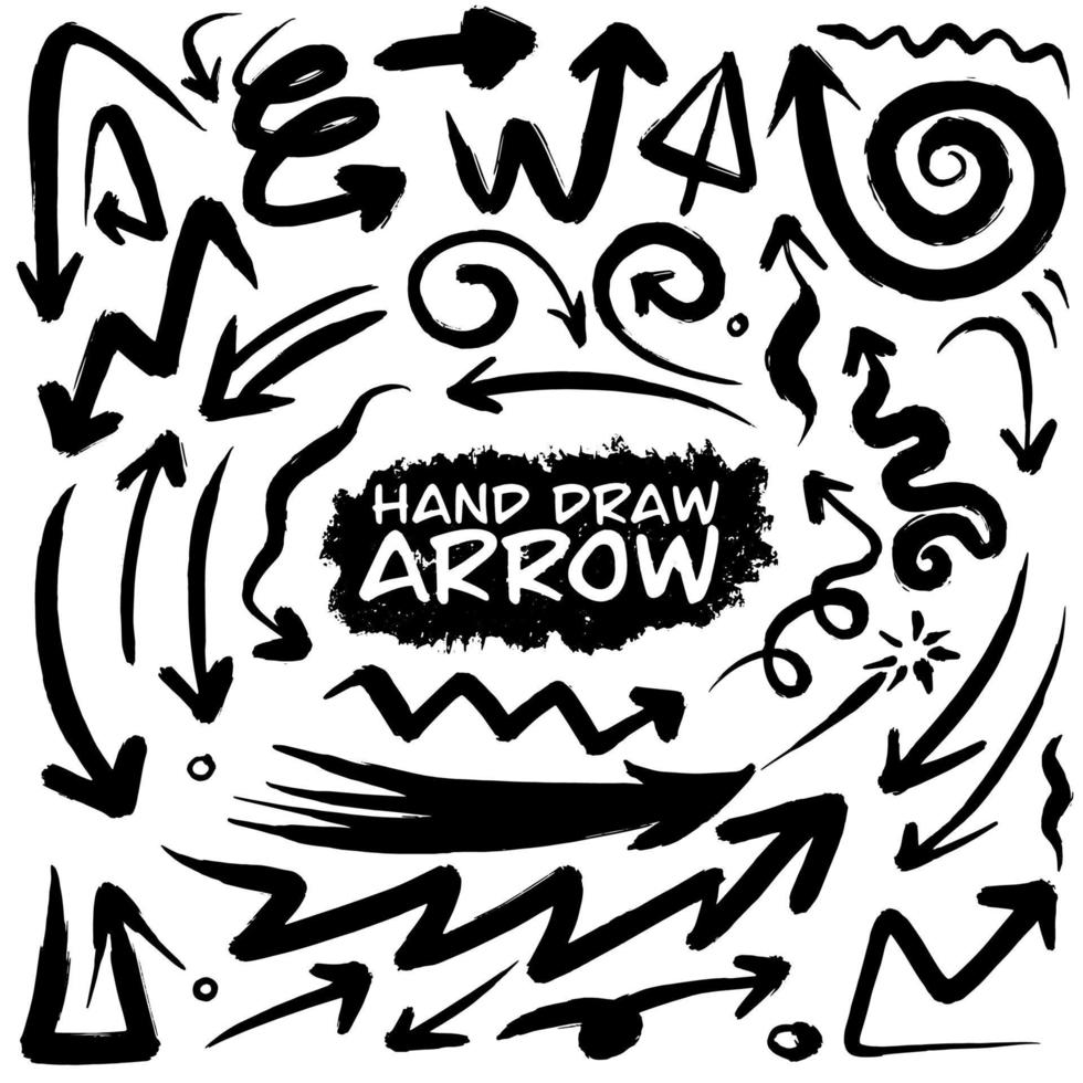 Set of vector arrows hand drawn. Sketch doodle style. Collection