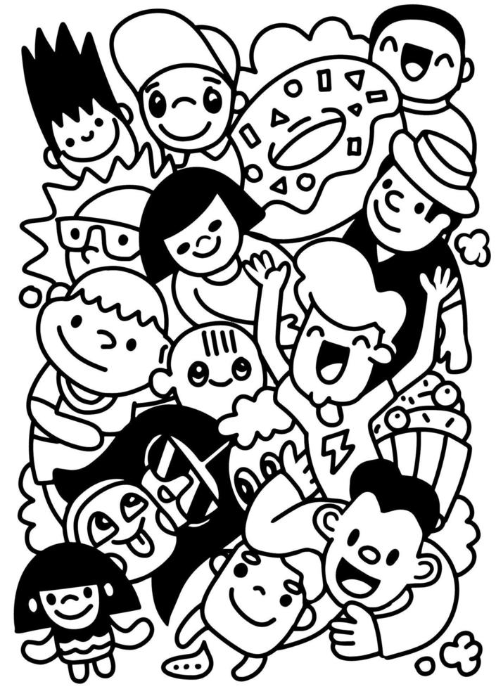 colección de garabatos de dibujos animados para niños felices, ilustración vectorial dibujada a mano de garabatos, dibujo de herramientas de línea de ilustrador, diseño plano vector
