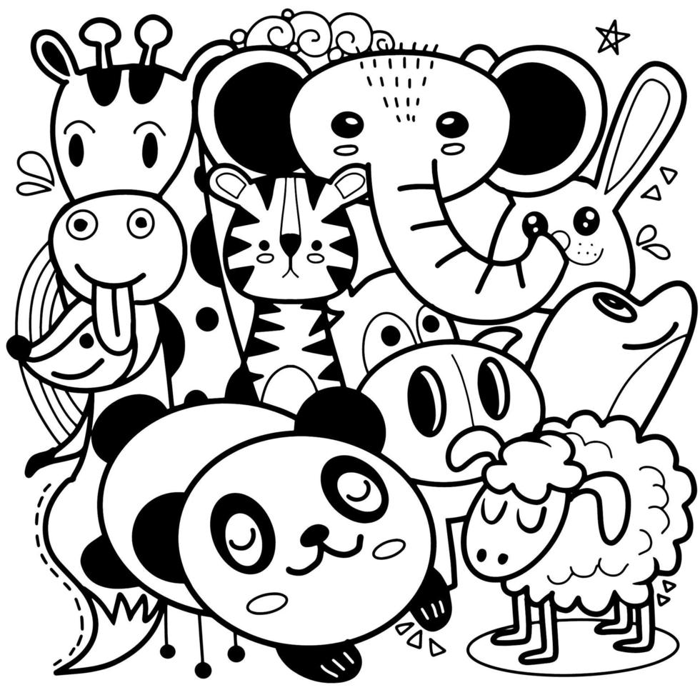 cute cartoon sketch animals for t-shirt print, textile, patch, kid product,pillow, gift.vector illustrator vector