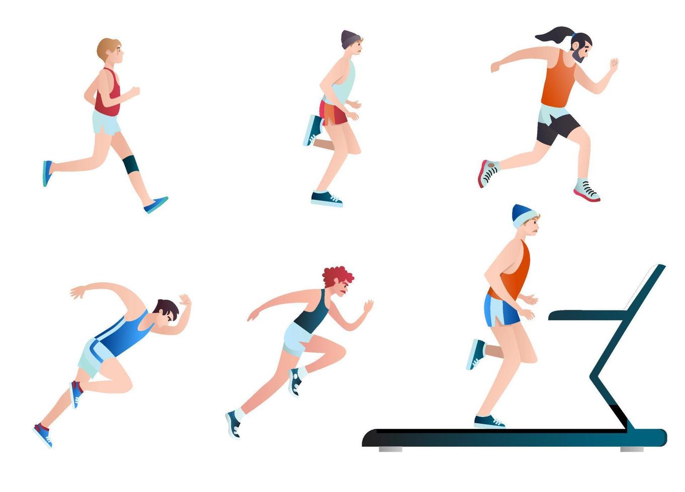 Set of male and females runners . Flat cartoon characters isolated on background. Vector illustration