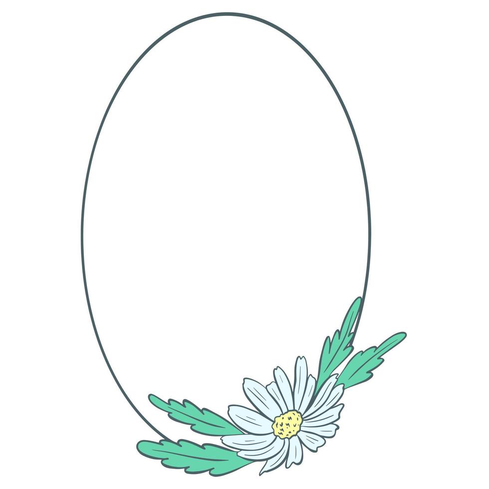 Simple rustic oval frame with chamomile vector