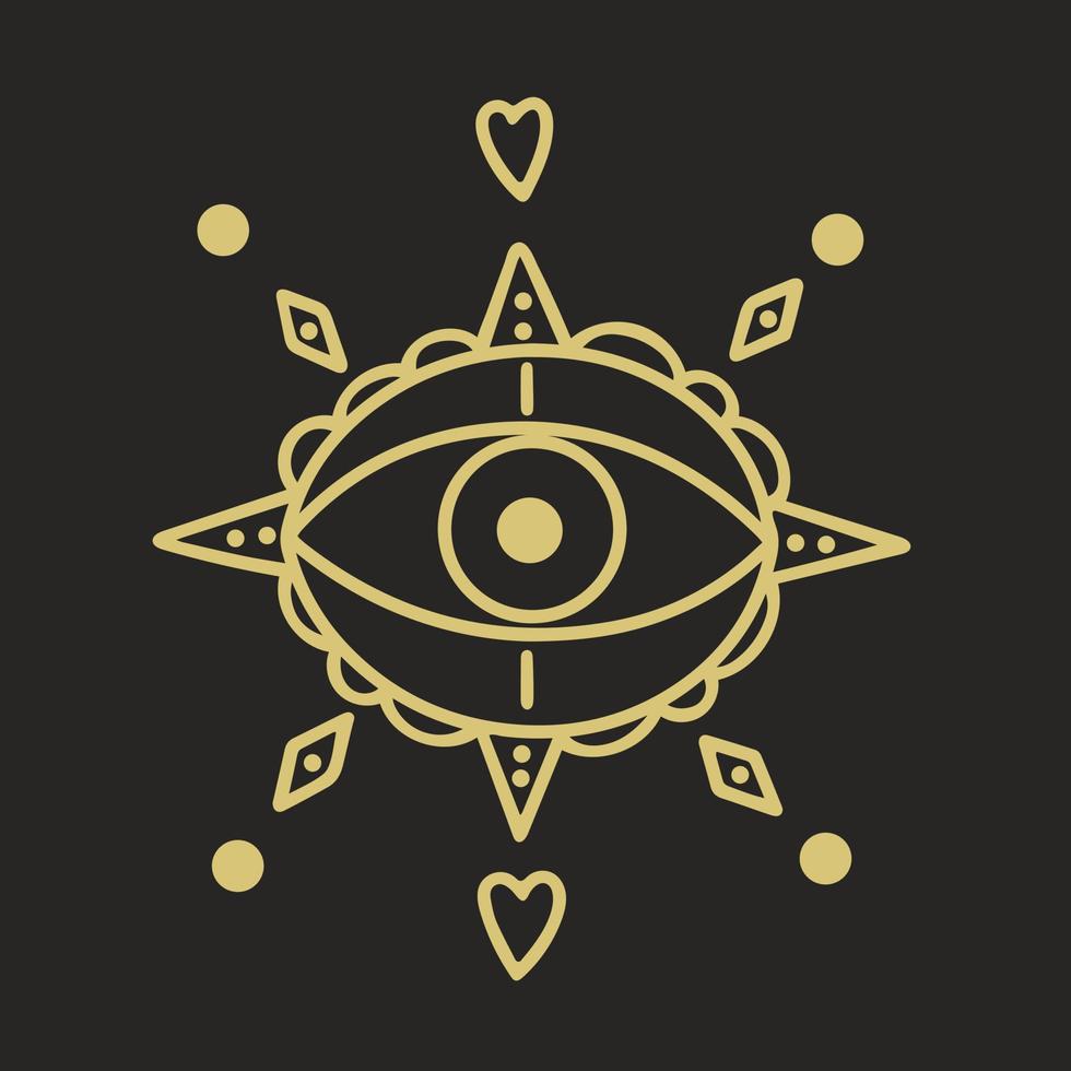 Golden eye on black background boho element vector