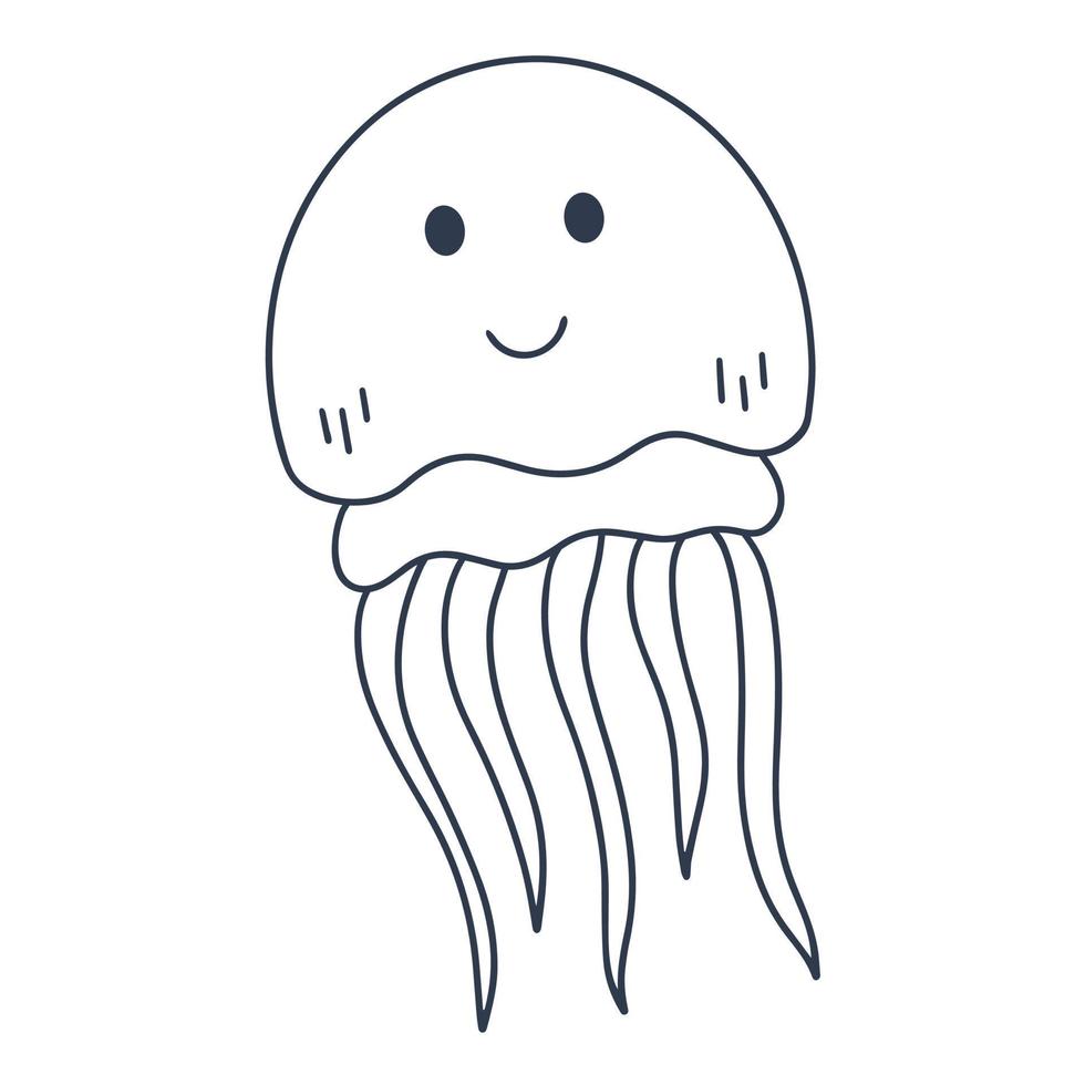 divertido lindo medusa sonriente dibujo de esquema garabato ilustración  7550886 Vector en Vecteezy
