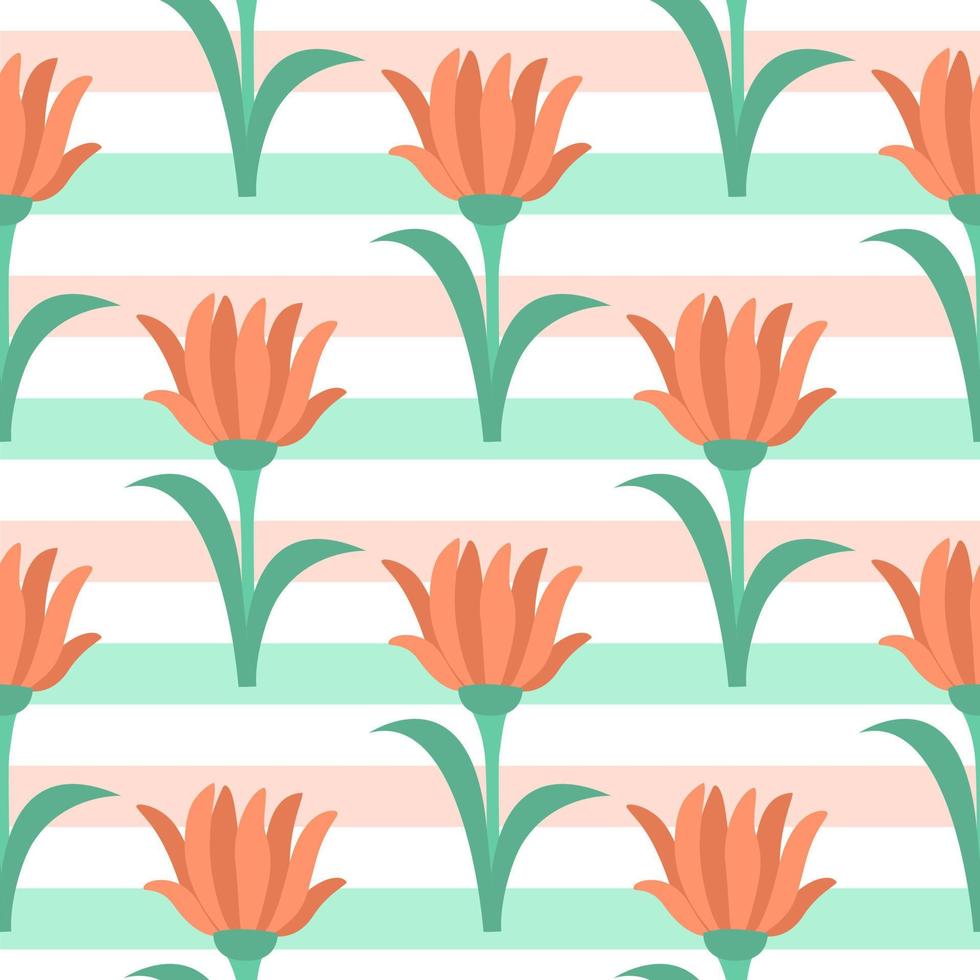 Striped floral summer seamless pattern vector illustration