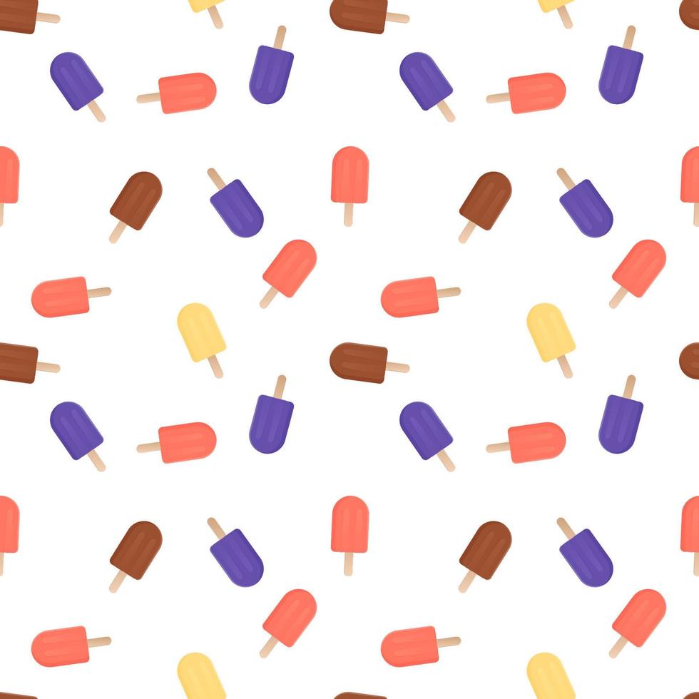 Fruity popsicles seamless pattern on white background, summer dessert repeat pattern. vector