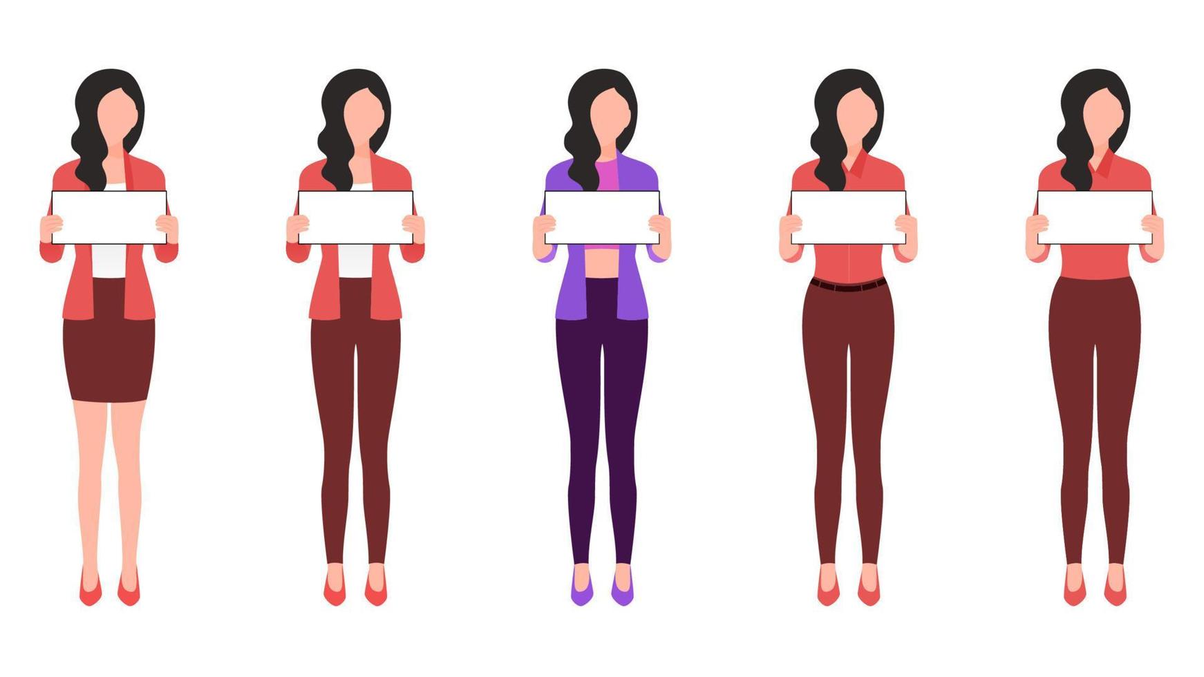 mujeres con tablero vacío, mujer con ilustración de personaje de negocio de tablero vacío en fondo blanco. vector