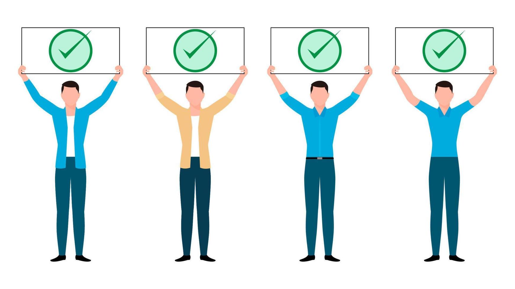 man holding quality checked board flat character illustration, people holding board business character vector illustration on white background.
