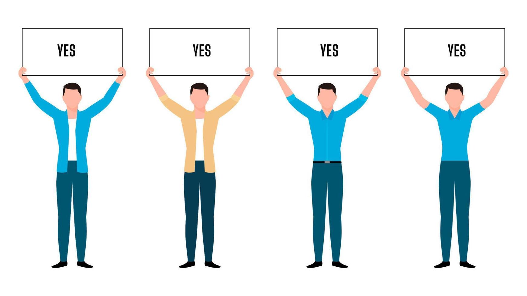 man holding Yes sign board flat character illustration, people holding board business character vector illustration on white background.