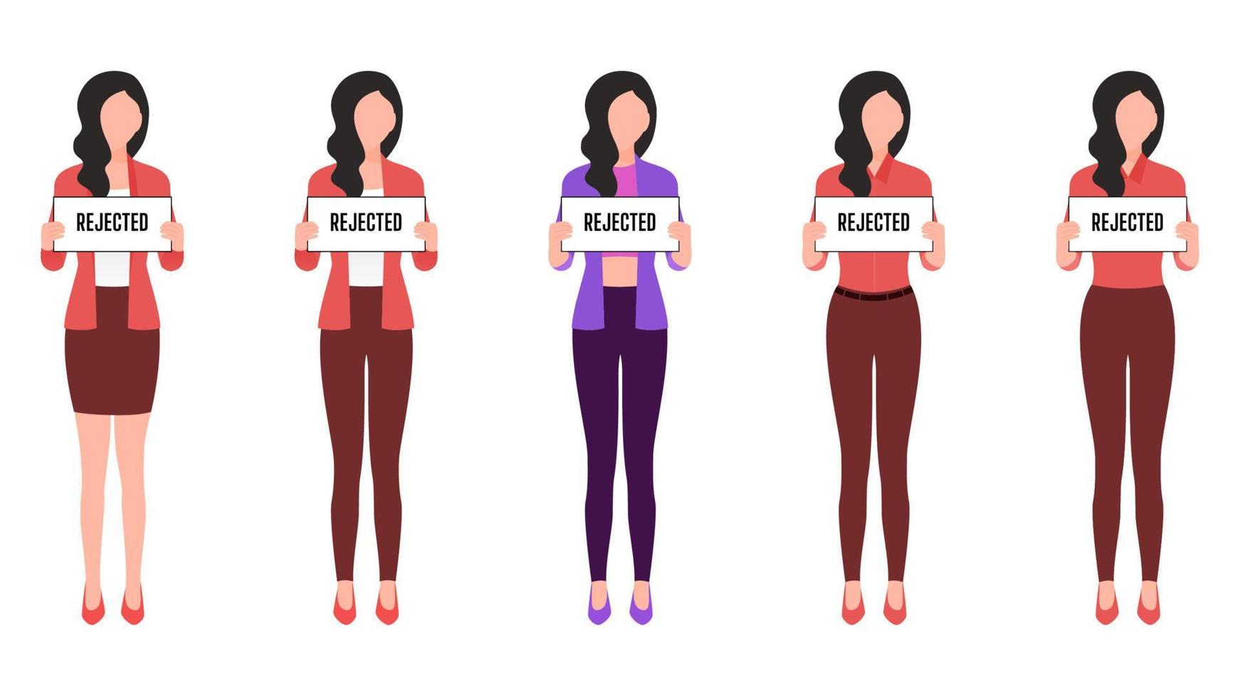 woman holding rejected board flat character illustration, people holding board business character vector illustration on white background.