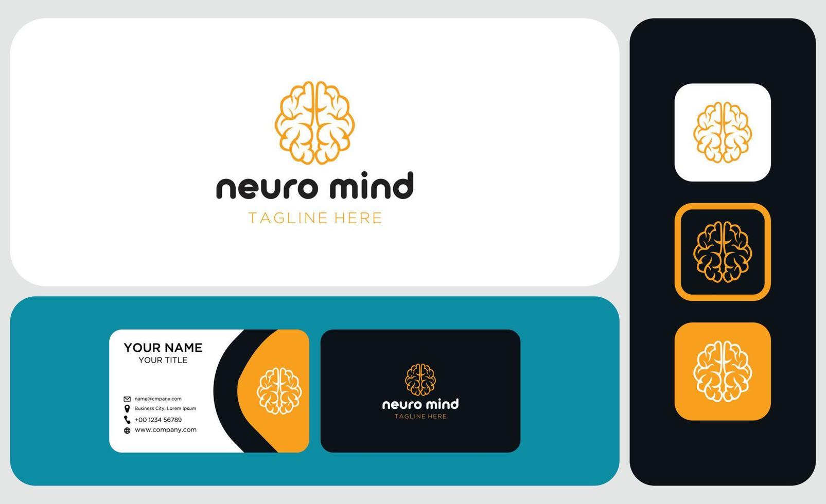 creative brain logo and business card concept design with modern tech vector