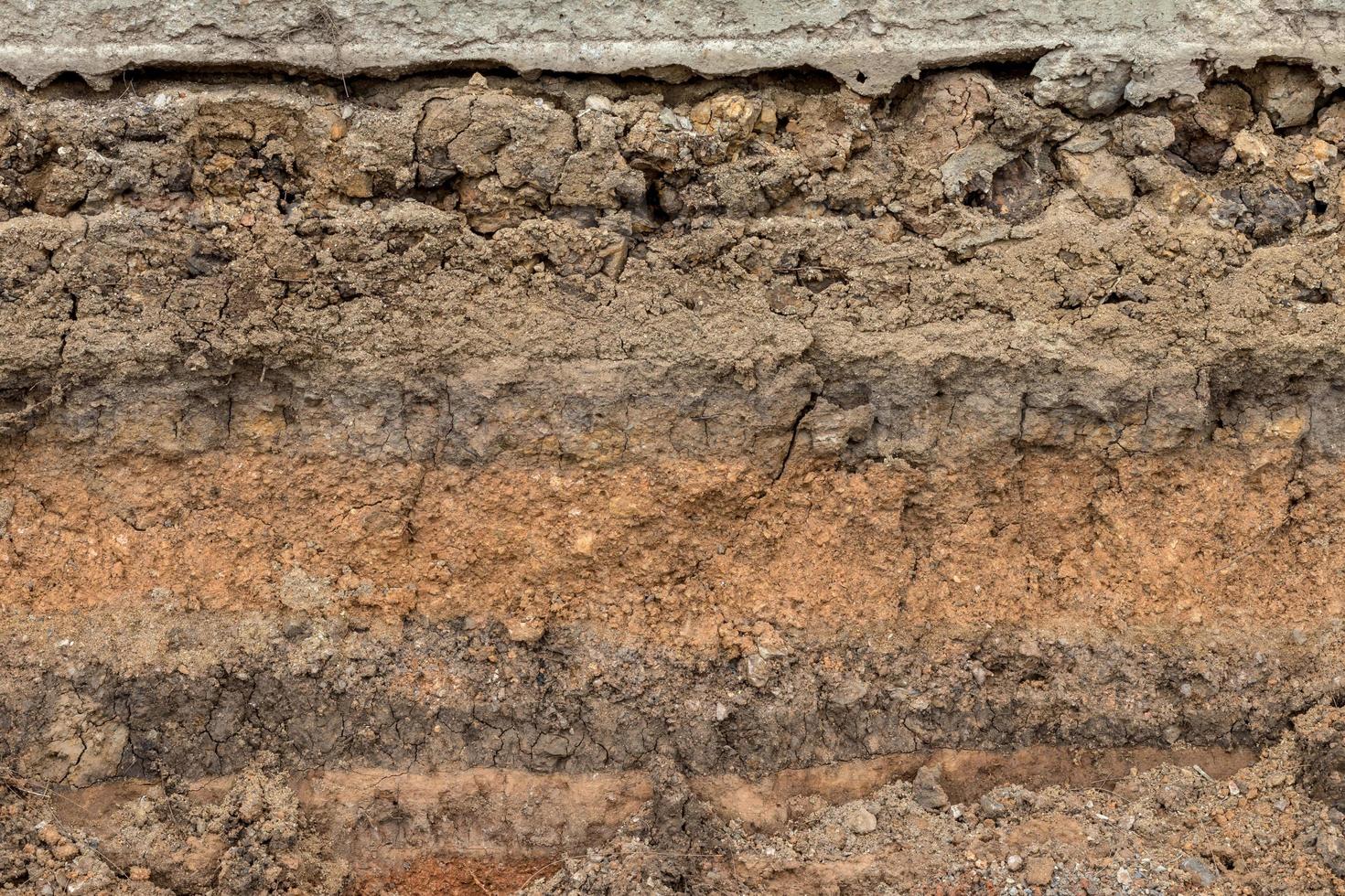 Background Section of the soil beneath the gravel road. photo