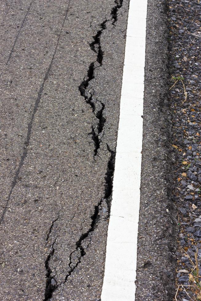 Asphalt broken white line. photo