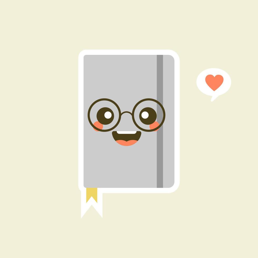 personaje de libro lindo y kawaii. cuaderno con emociones. personaje de dibujos animados divertido. ilustración vectorial aislada vector