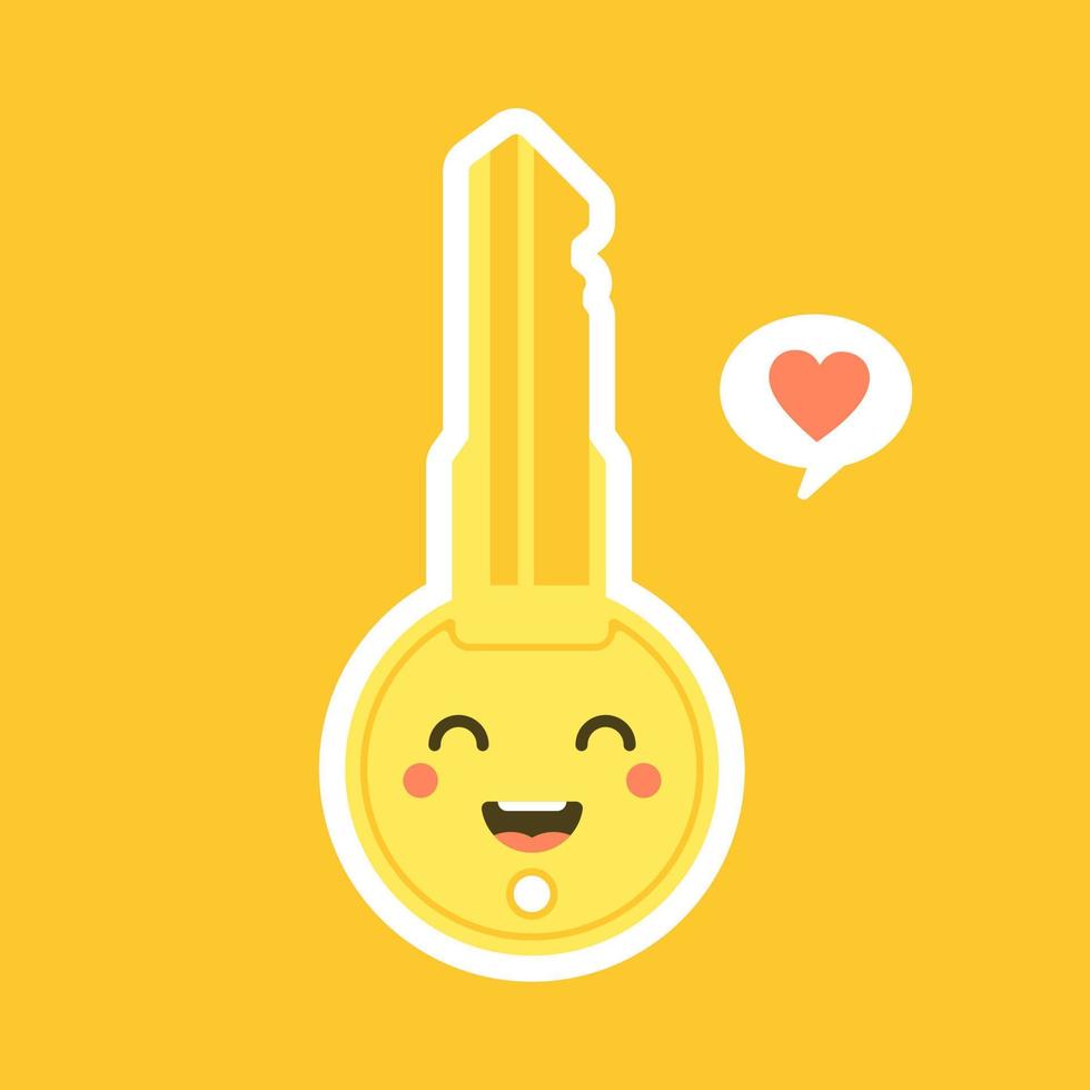 cute and kawaii key lock flat design vector illustration. cartoon character for security, alarm, lock, close, safety house