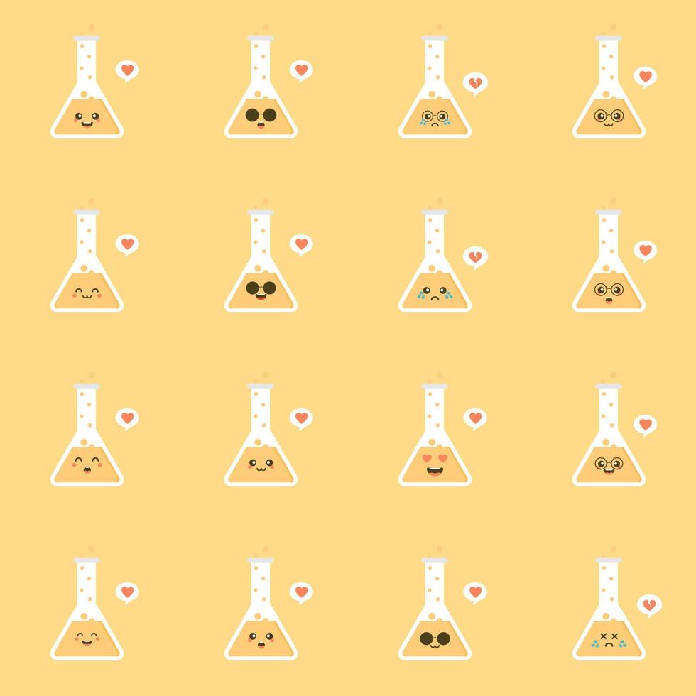 cute and kawaii erlenmeyer flat design vector illustration. Funny padlock character with smiling human emoji, cartoon vector illustration isolated on color background. Cute and funny mascots