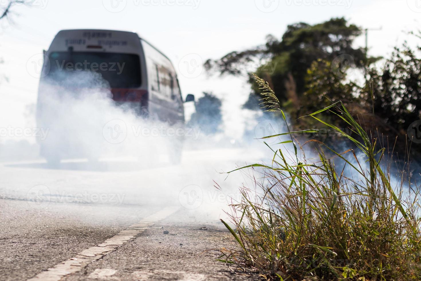 incendios de hierba al borde de la carretera. foto