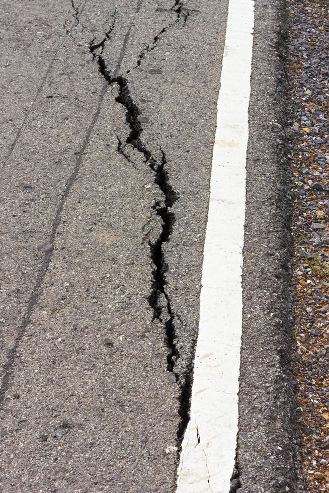 Asphalt broken white line. photo